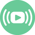 A video play button with sound waves icon