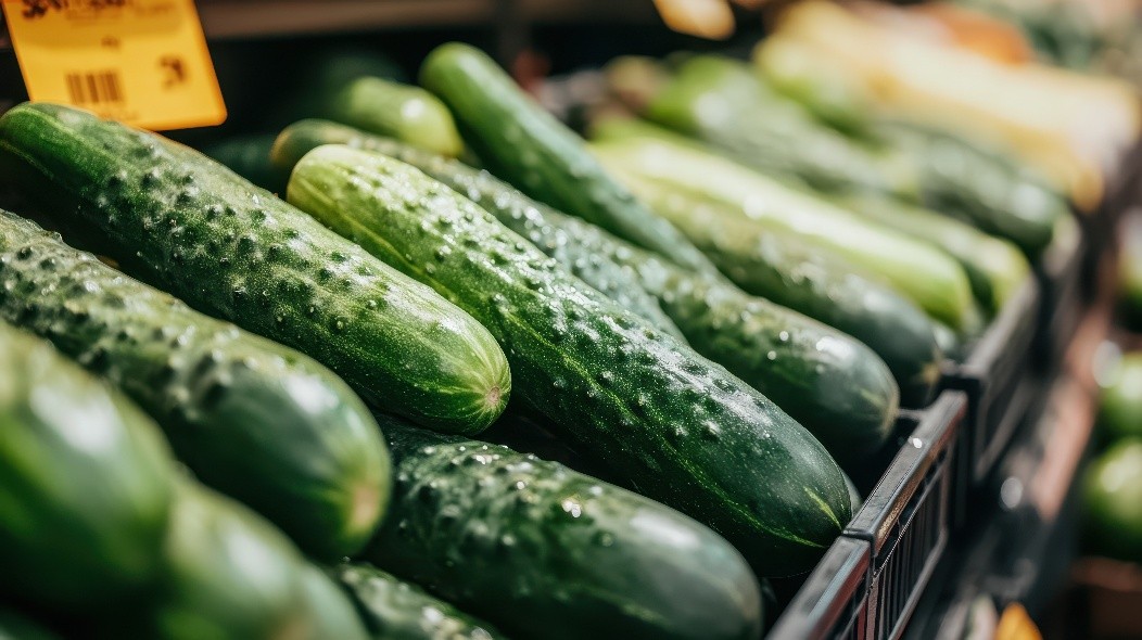 A close-up of cucumbers.